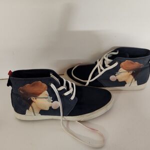 Women's sz 8.5 BUCKETFEET Retro Artist Painting Hight Top Dark Blue Sneakers